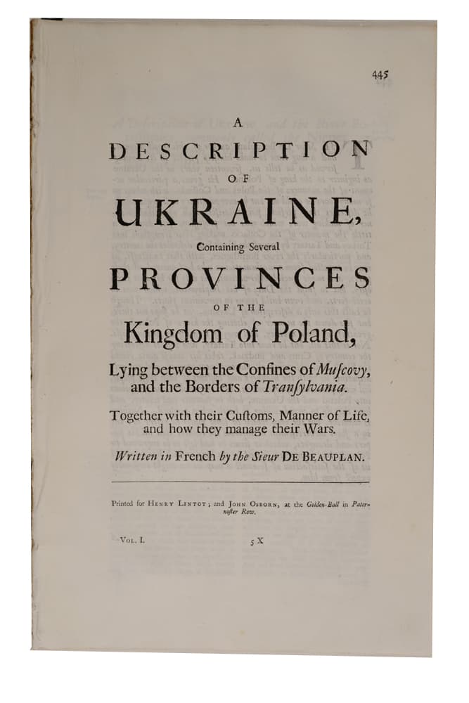 [Beauplan, Guillaume Le Vasseur de.] A description of Ukraine, containing several provinces of the Kingdom of Poland, lying between the confines of Moscovia, and the borders of Transylvania
