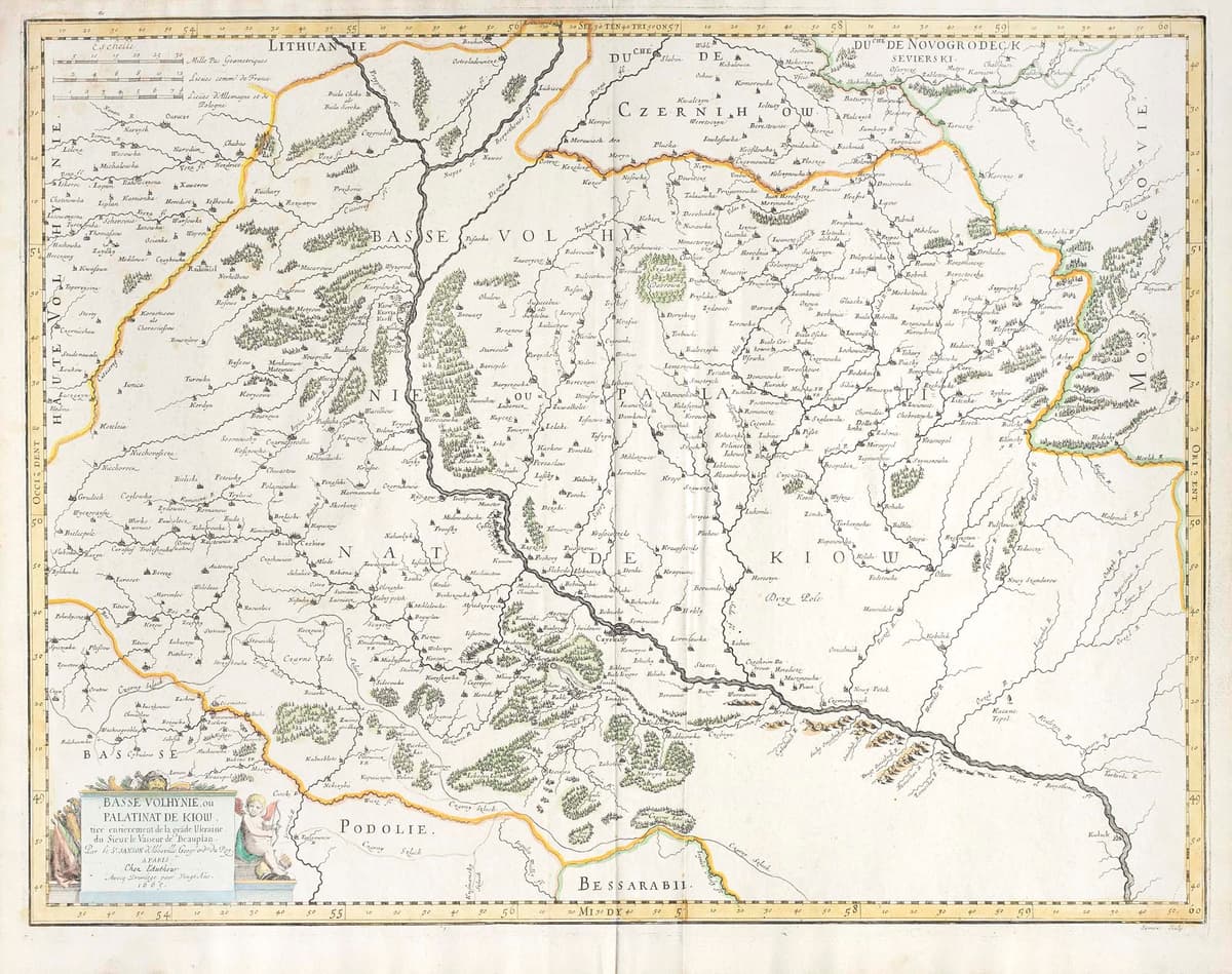 Basse Vоlhynie, ou palatinat de Kiow, tiré entierement de la gra[n]de Ukraine, du Sieur le Vasseur de Beauplan, Par le Sr. Sanson d’Abbeville George ordre du Roy